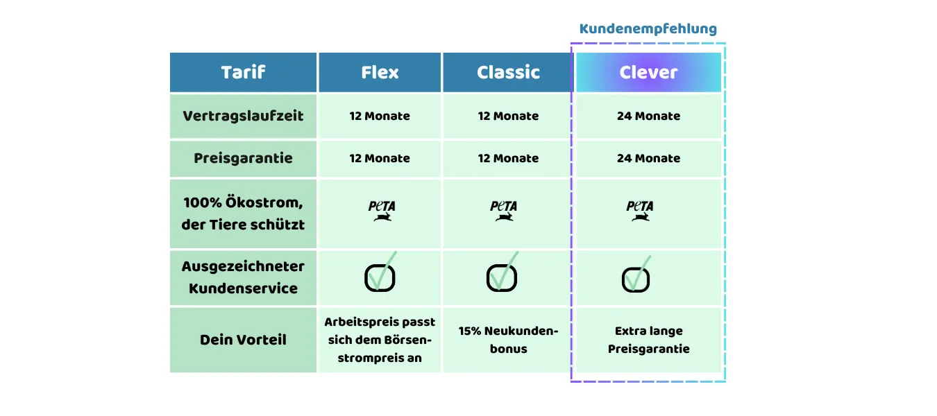 Stromtarife im Vergleich Tabelle.